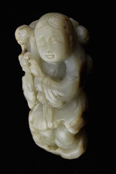 White Jade Traveller with Monkey Toggle